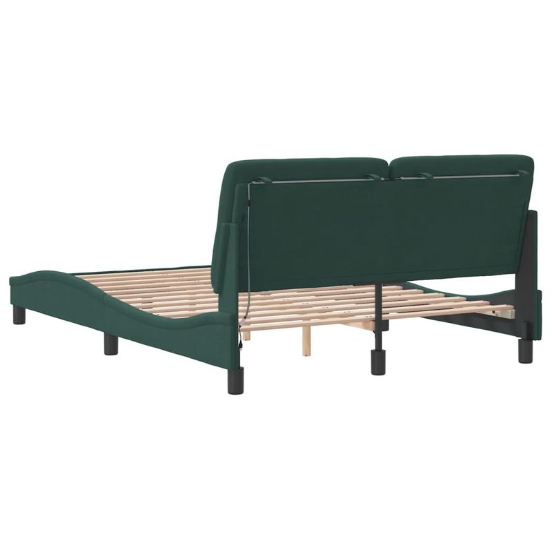 Casa si Gradina - Mobilier - Paturi si accesorii - Paturi - Cadru de pat cu lumini LED, verde inchis, 140x200 cm, catifea - Infinity.ro