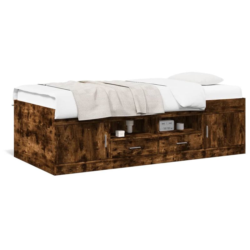 Casa si Gradina - Mobilier - Paturi si accesorii - Paturi - Cadru pat cu sertare stejar fumuriu 90x190 cm lemn prelucrat - Infinity.ro