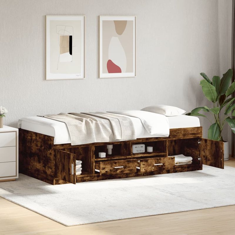Casa si Gradina - Mobilier - Paturi si accesorii - Paturi - Cadru pat cu sertare stejar fumuriu 90x190 cm lemn prelucrat - Infinity.ro