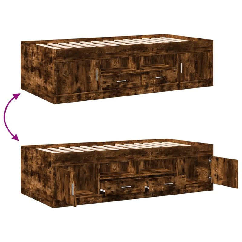 Casa si Gradina - Mobilier - Paturi si accesorii - Paturi - Cadru pat cu sertare stejar fumuriu 90x190 cm lemn prelucrat - Infinity.ro