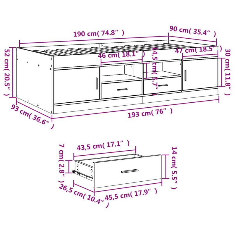 Casa si Gradina - Mobilier - Paturi si accesorii - Paturi - Cadru pat cu sertare stejar fumuriu 90x190 cm lemn prelucrat - Infinity.ro