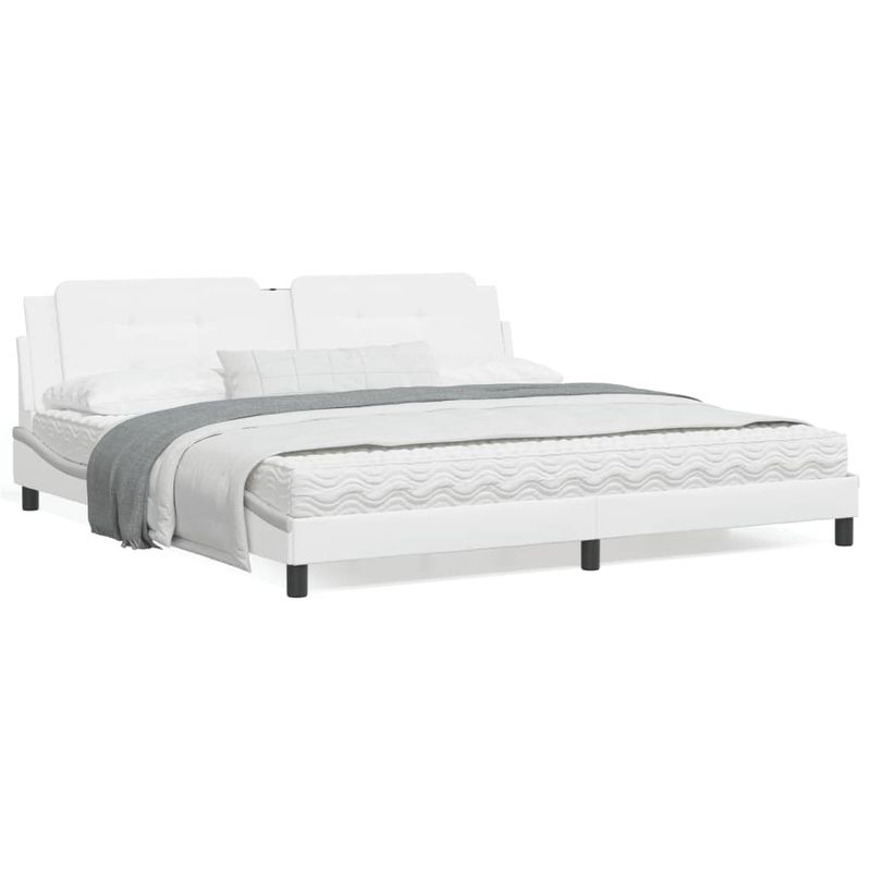 Casa si Gradina - Mobilier - Paturi si accesorii - Paturi - Pat cu saltea, alb, 200x200 cm, piele ecologica - Infinity.ro