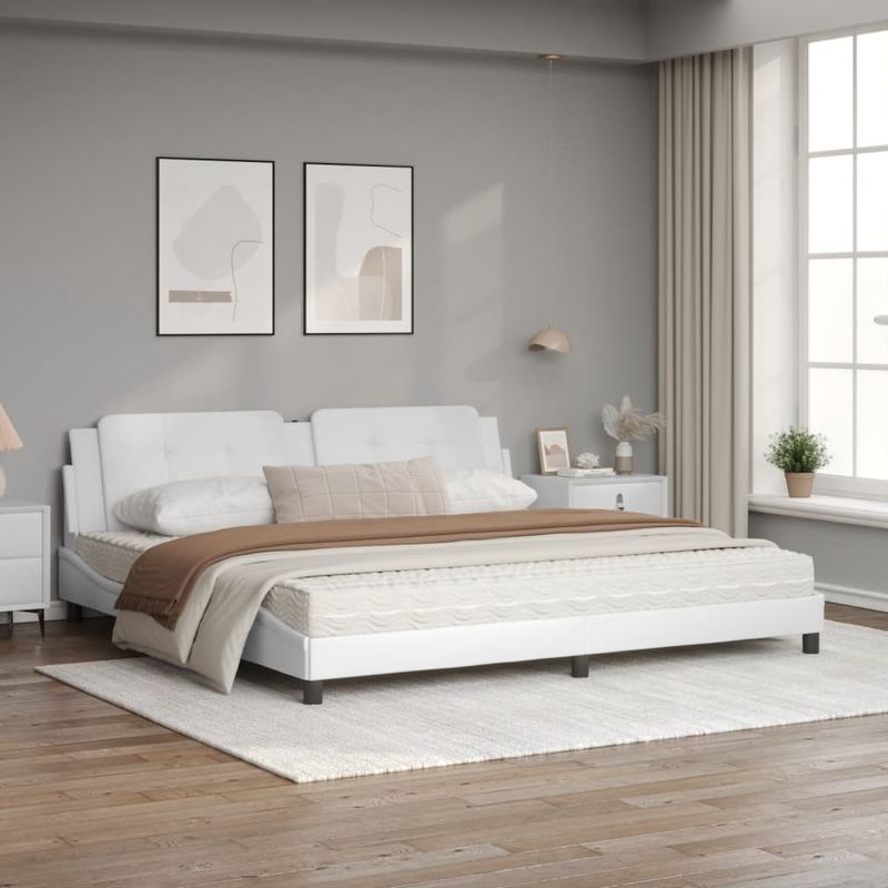 Casa si Gradina - Mobilier - Paturi si accesorii - Paturi - Pat cu saltea, alb, 200x200 cm, piele ecologica - Infinity.ro