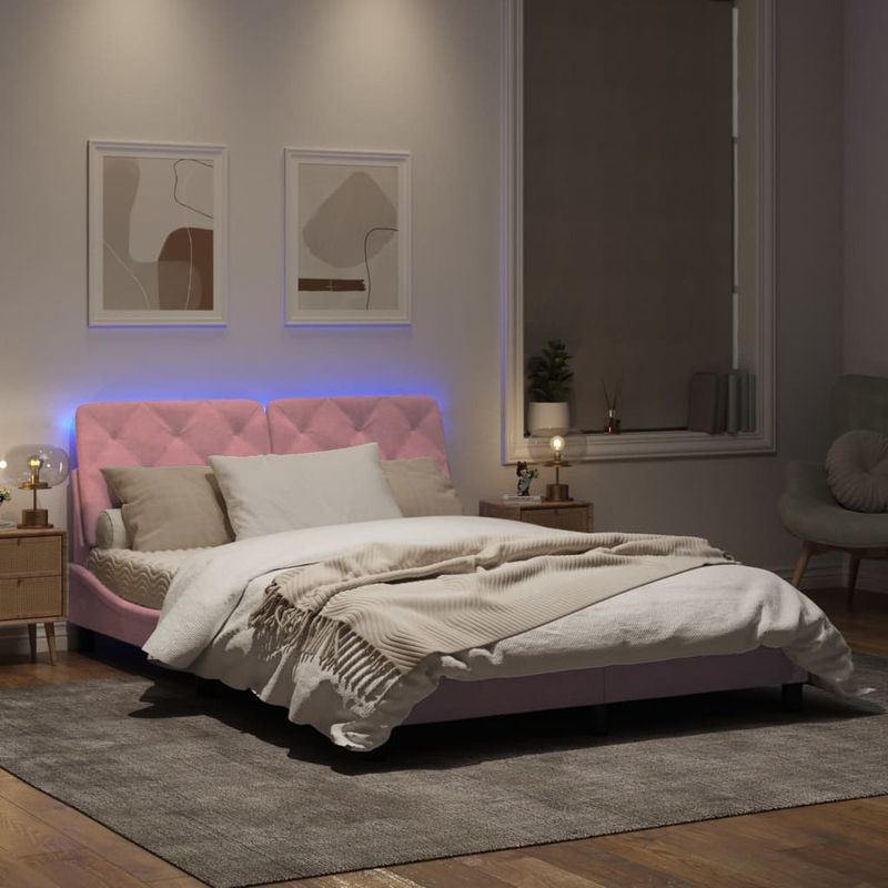 Casa si Gradina - Mobilier - Paturi si accesorii - Paturi - Cadru de pat cu lumini LED, roz, 160x200 cm, catifea - Infinity.ro