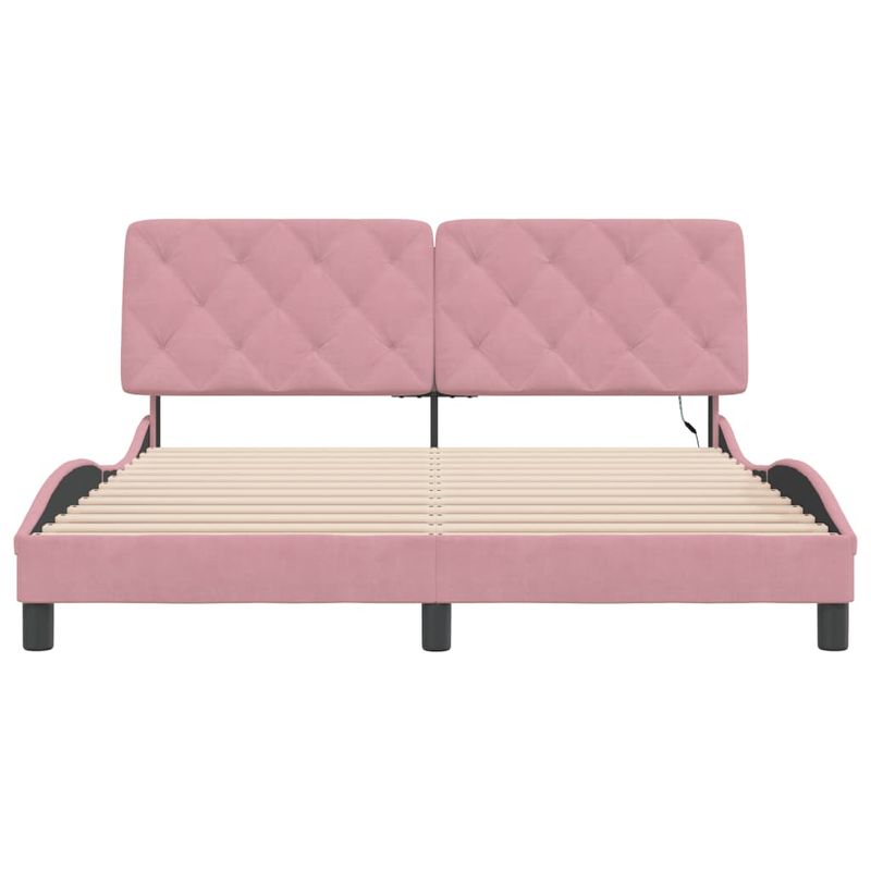 Casa si Gradina - Mobilier - Paturi si accesorii - Paturi - Cadru de pat cu lumini LED, roz, 160x200 cm, catifea - Infinity.ro