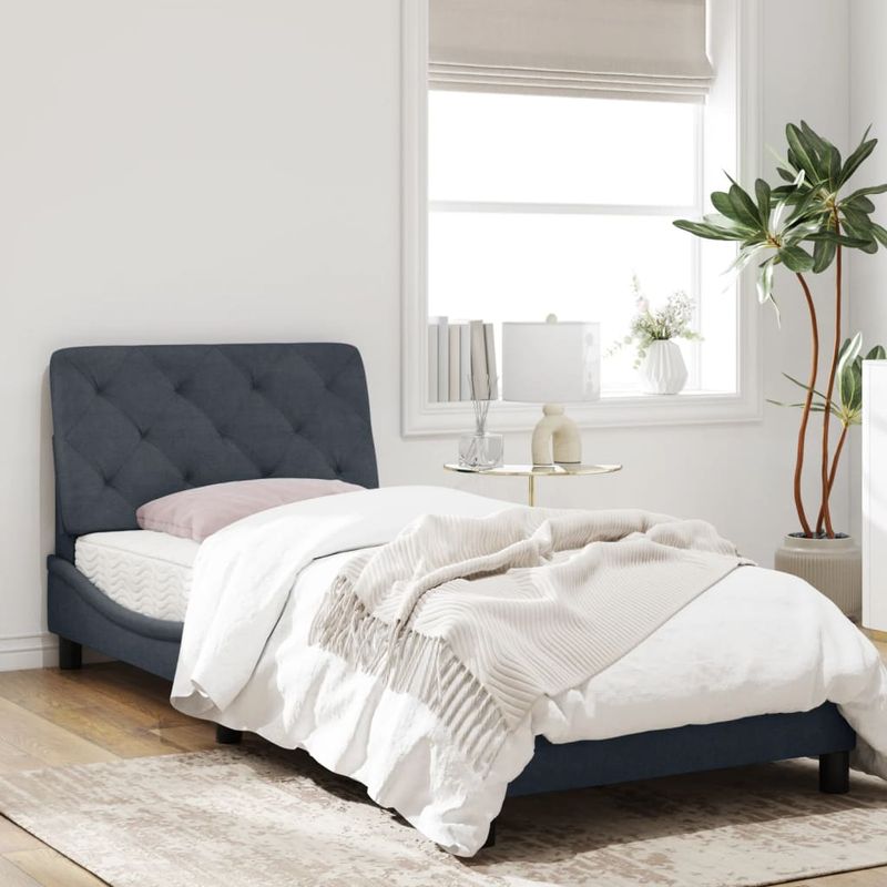 Casa si Gradina - Mobilier - Paturi si accesorii - Paturi - Cadru de pat cu tablie, gri inchis, 90x190 cm, catifea - Infinity.ro