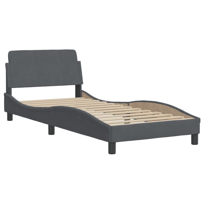 Casa si Gradina - Mobilier - Paturi si accesorii - Paturi - Cadru de pat cu tablie, gri inchis, 90x190 cm, catifea - Infinity.ro