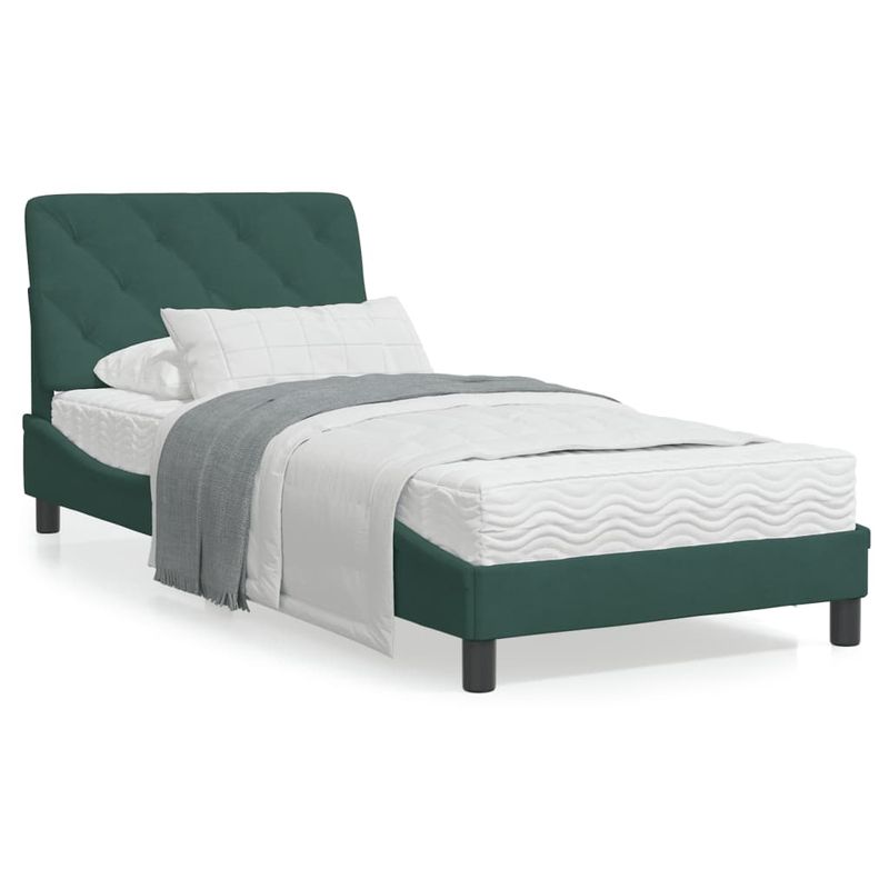 Casa si Gradina - Mobilier - Paturi si accesorii - Paturi - Cadru de pat cu tablie, verde inchis, 90x190 cm, catifea - Infinity.ro