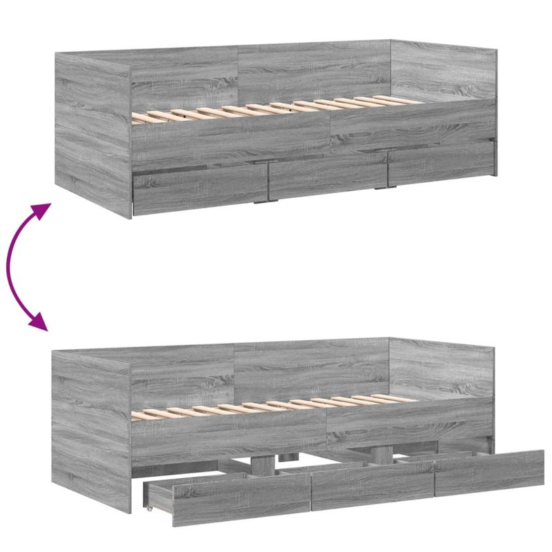 Casa si Gradina - Mobilier - Paturi si accesorii - Paturi - Cadru pat de zi cu sertare gri sonoma 90x200 cm lemn prelucrat - Infinity.ro