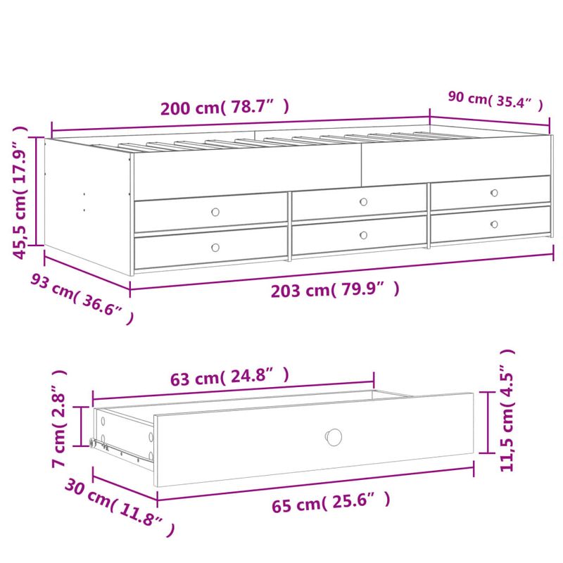 Casa si Gradina - Mobilier - Paturi si accesorii - Paturi - Cadru pat de zi cu sertare stejar maro 90x200 cm lemn prelucrat - Infinity.ro