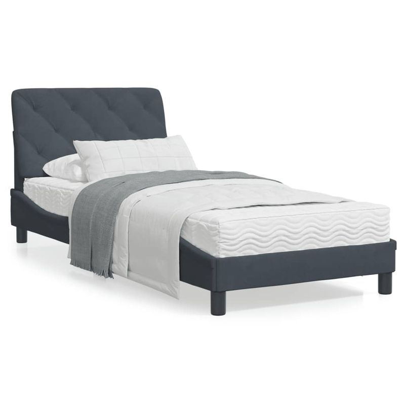 Casa si Gradina - Mobilier - Paturi si accesorii - Paturi - Pat cu saltea, gri inchis, 90x200 cm, catifea - Infinity.ro