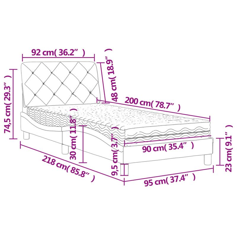 Casa si Gradina - Mobilier - Paturi si accesorii - Paturi - Pat cu saltea, gri inchis, 90x200 cm, catifea - Infinity.ro