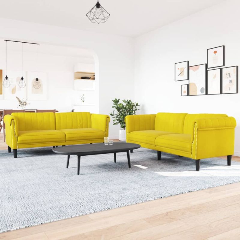 Casa si Gradina - Mobilier - Canapele si coltare - Canapele - Set canapea 2 piese, galben, catifea - Infinity.ro