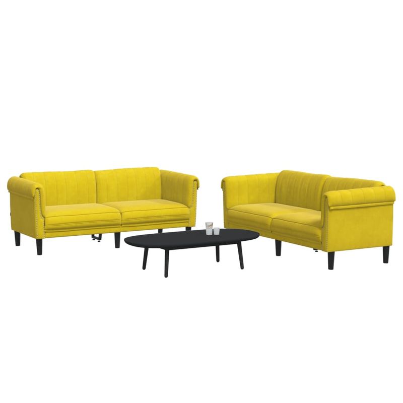 Casa si Gradina - Mobilier - Canapele si coltare - Canapele - Set canapea 2 piese, galben, catifea - Infinity.ro