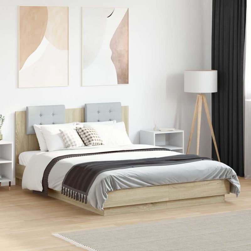 Casa si Gradina - Mobilier - Paturi si accesorii - Paturi - Cadru de pat cu tablie stejar sonoma 140x190 cm lemn prelucrat - Infinity.ro
