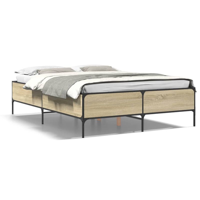 Casa si Gradina - Mobilier - Paturi si accesorii - Paturi - Cadru de pat, stejar sonoma, 135x190cm, lemn prelucrat si metal - Infinity.ro