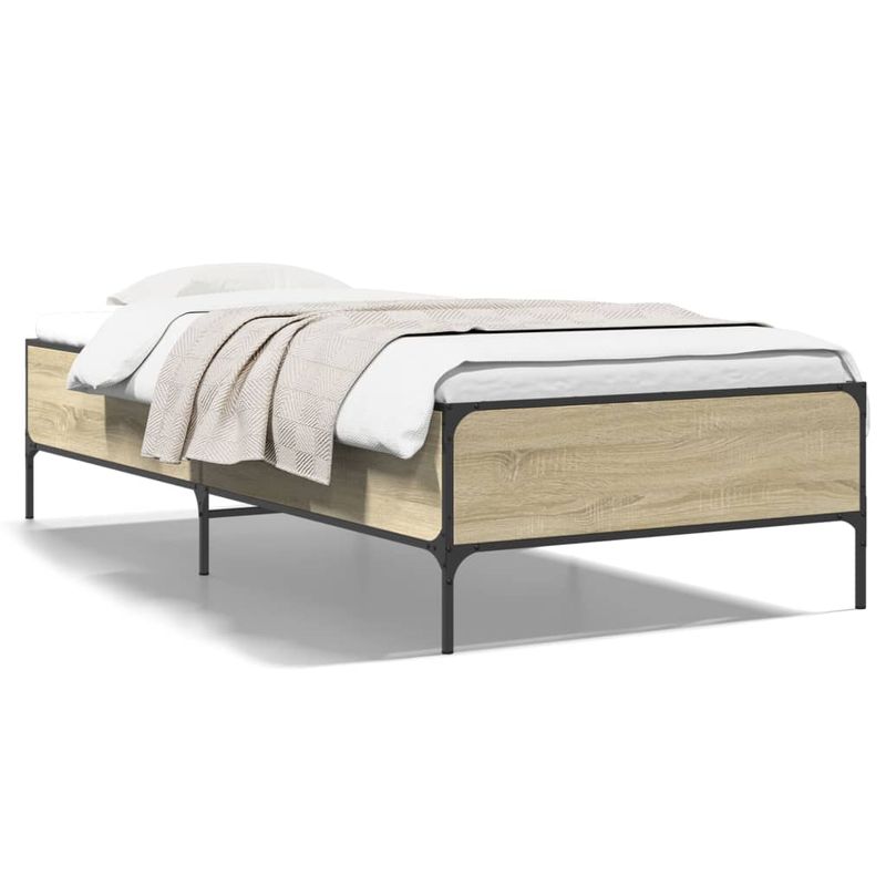 Casa si Gradina - Mobilier - Paturi si accesorii - Paturi - Cadru de pat, stejar sonoma, 75x190 cm, lemn prelucrat si metal - Infinity.ro