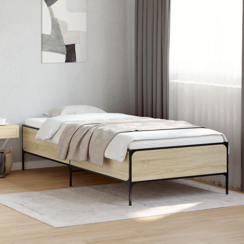 Casa si Gradina - Mobilier - Paturi si accesorii - Paturi - Cadru de pat, stejar sonoma, 75x190 cm, lemn prelucrat si metal - Infinity.ro