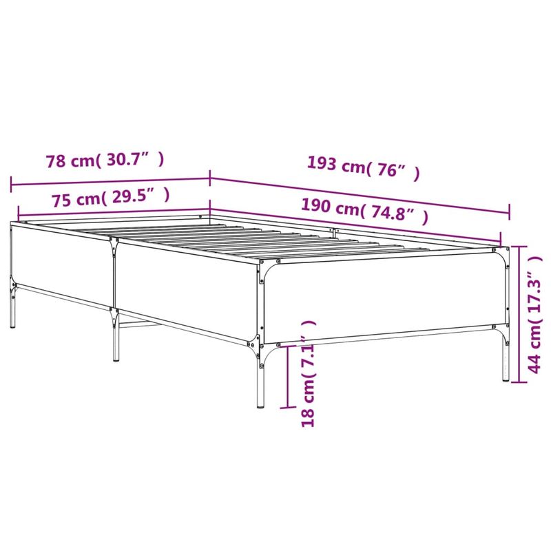 Casa si Gradina - Mobilier - Paturi si accesorii - Paturi - Cadru de pat, stejar sonoma, 75x190 cm, lemn prelucrat si metal - Infinity.ro