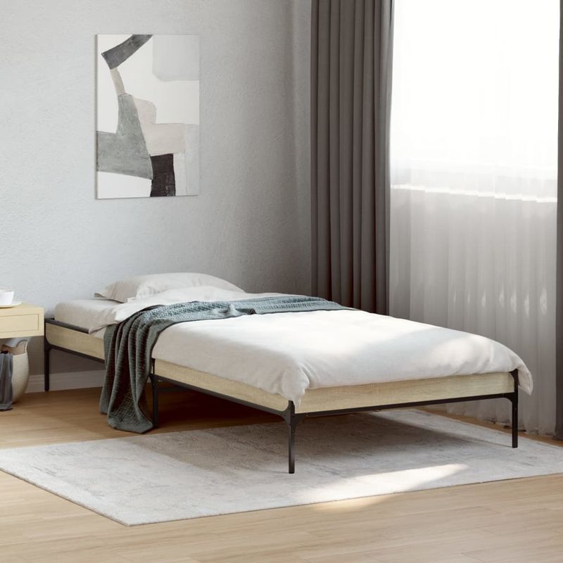 Casa si Gradina - Mobilier - Paturi si accesorii - Paturi - Cadru de pat, stejar sonoma, 90x200 cm, lemn prelucrat si metal - Infinity.ro