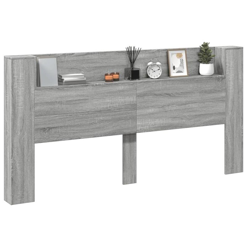Casa si Gradina - Mobilier - Paturi si accesorii - Accesorii paturi - Tablie de pat cu dulap si LED, gri sonoma, 200x16,5x103,5 cm - Infinity.ro
