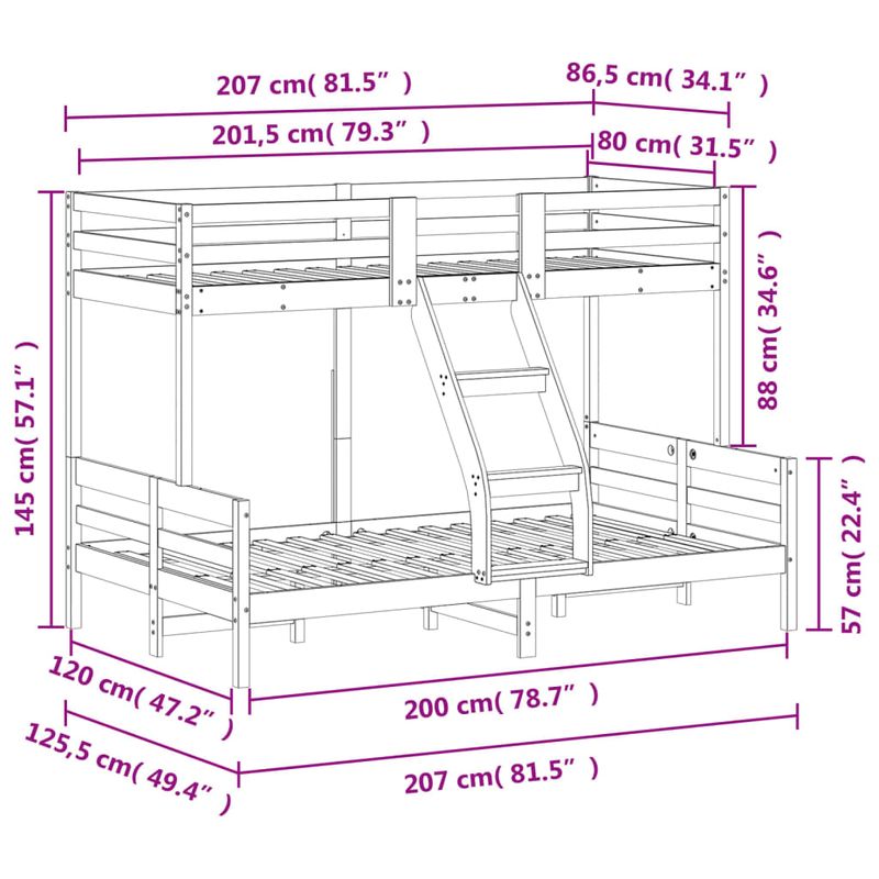 Casa si Gradina - Mobilier - Paturi si accesorii - Paturi - Pat supraetajat 80x200/120x200 cm maro ceruit lemn masiv de pin - Infinity.ro