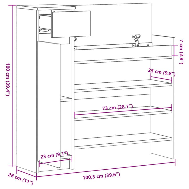 Casa si Gradina - Mobilier - Organizare si depozitare - Organizator incaltaminte - Pantofar, gri beton, 100,5x28x100 cm, lemn prelucrat - Infinity.ro