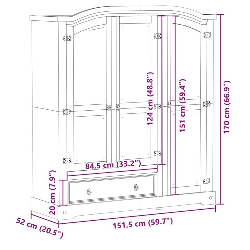 Casa si Gradina - Mobilier - Dulapuri si sifoniere - Sifoniere - Sifonier Corona, 151,5x52x170 cm, lemn masiv de pin - Infinity.ro