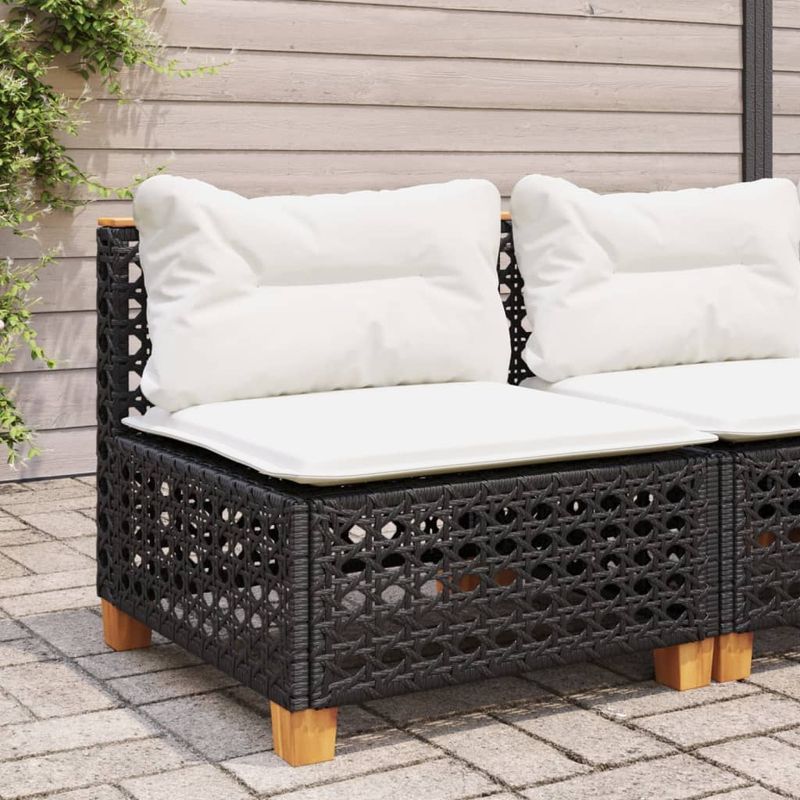 Casa si Gradina - Gradina si terasa - Mobilier exterior - Canapele si fotolii gradina - Canapea de gradina fara cotiere, cu perne, negru, poliratan - Infinity.ro