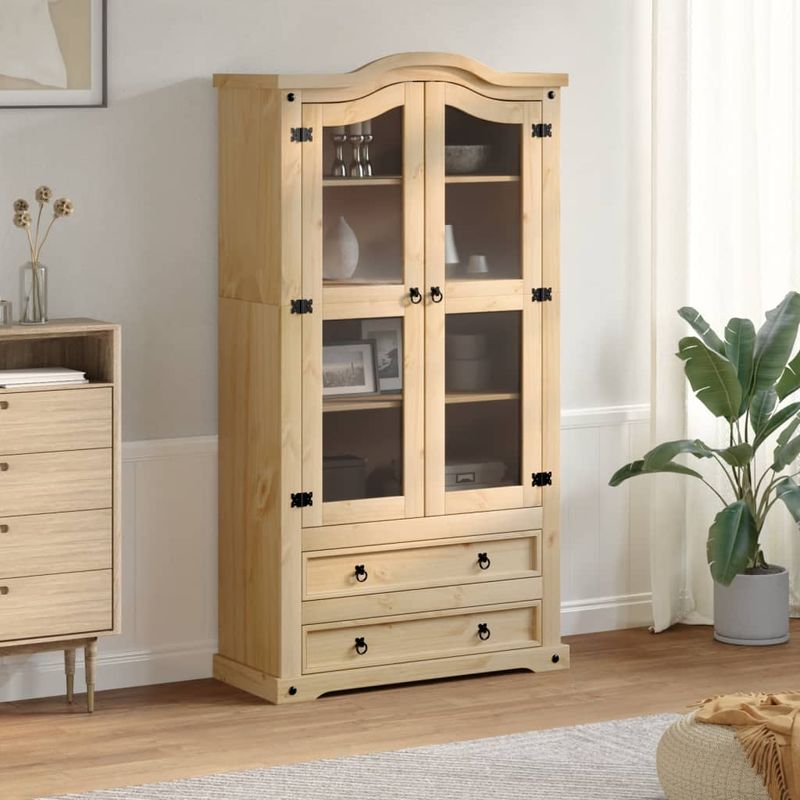 Casa si Gradina - Mobilier - Comode si corpuri - Comode - Vitrina din sticla „Corona” 99x43x187 cm, lemn masiv de pin - Infinity.ro