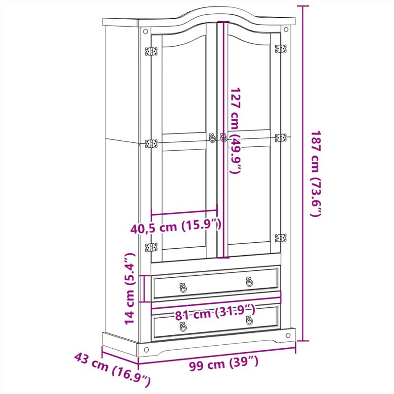 Casa si Gradina - Mobilier - Comode si corpuri - Comode - Vitrina din sticla „Corona” 99x43x187 cm, lemn masiv de pin - Infinity.ro