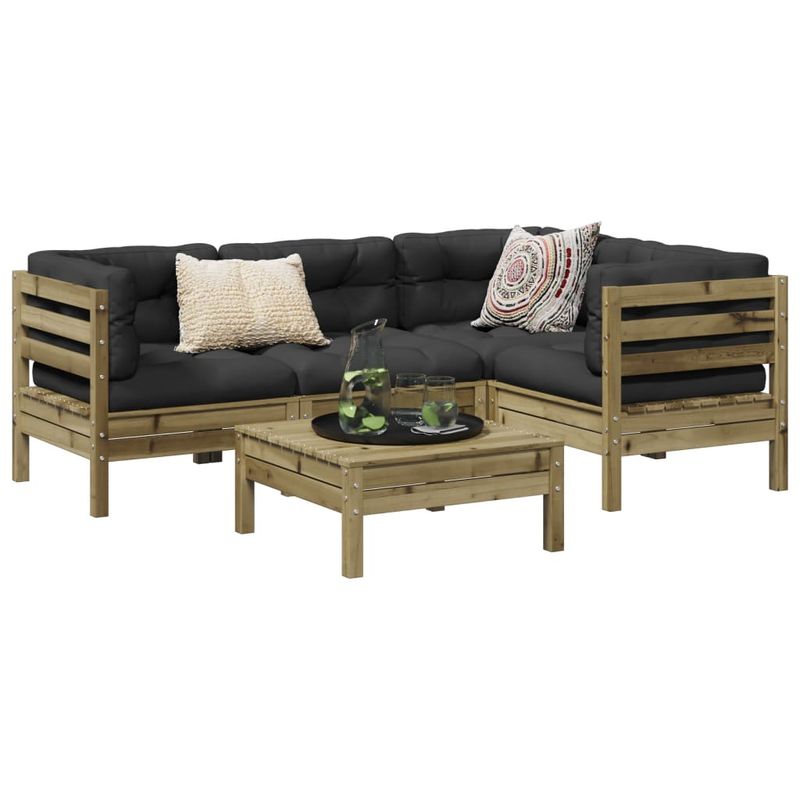 Casa si Gradina - Gradina si terasa - Mobilier exterior - Seturi mobila gradina - Set mobilier de gradina cu perne, 5 piese, lemn de pin tratat - Infinity.ro
