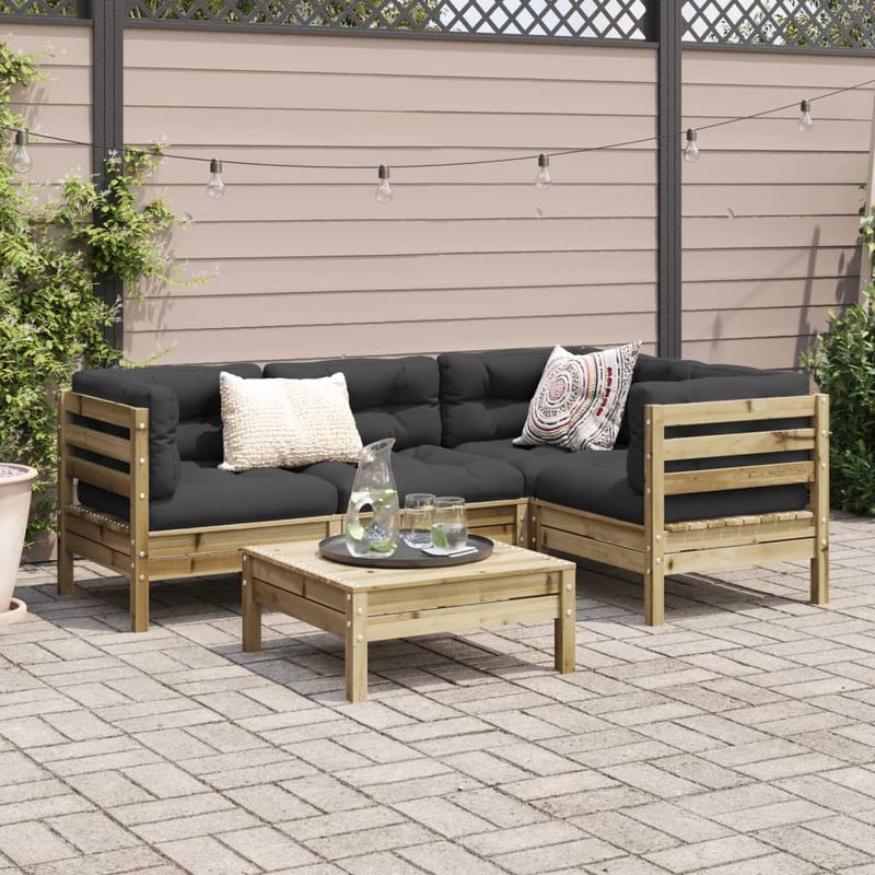 Casa si Gradina - Gradina si terasa - Mobilier exterior - Seturi mobila gradina - Set mobilier de gradina cu perne, 5 piese, lemn de pin tratat - Infinity.ro