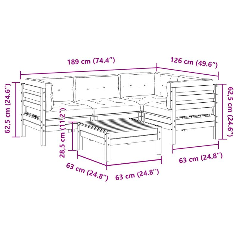 Casa si Gradina - Gradina si terasa - Mobilier exterior - Seturi mobila gradina - Set mobilier de gradina cu perne, 5 piese, lemn de pin tratat - Infinity.ro