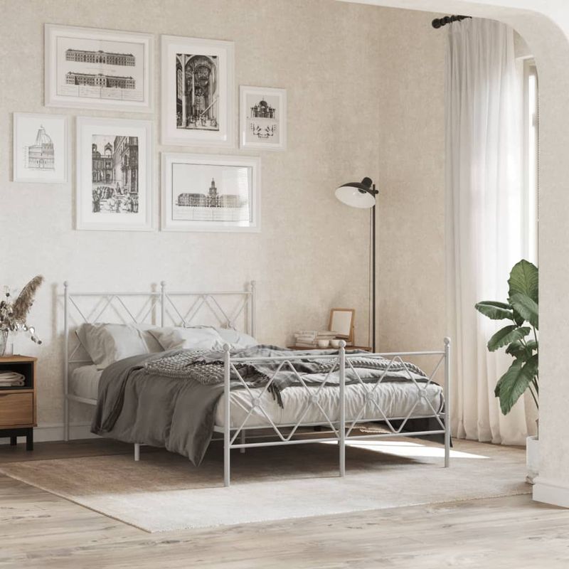 Casa si Gradina - Mobilier - Paturi si accesorii - Paturi - Cadru de pat metalic cu tablie, alb, 120x200 cm - Infinity.ro