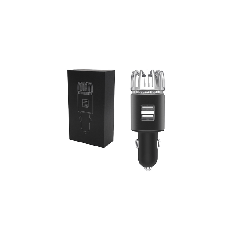 Electronice si Electrocasnice - Climatizare si sisteme de incalzire - Aparate filtrare aer - Purificatoare de aer - Purificator de Aer Auto 2 in 1 cu Ionizare, 2 Porturi USB pentru Incarcare dispozitive, Lumina LED, 12V, Negru - Infinity.ro