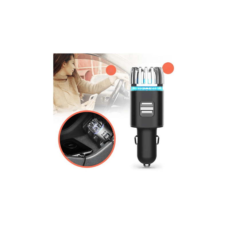 Electronice si Electrocasnice - Climatizare si sisteme de incalzire - Aparate filtrare aer - Purificatoare de aer - Purificator de Aer Auto 2 in 1 cu Ionizare, 2 Porturi USB pentru Incarcare dispozitive, Lumina LED, 12V, Negru - Infinity.ro