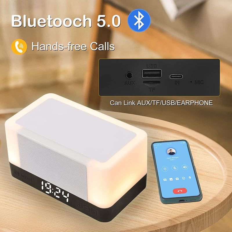 Casa si Gradina - Corpuri si surse de iluminat - Veioze si lampi - Veioze - Lampa led RGB, cu incarcare wireless pentru telefon, ceas si boxa bluetooth, compatibila cu iPhone/Samsung/Huawei, Alb - Infinity.ro