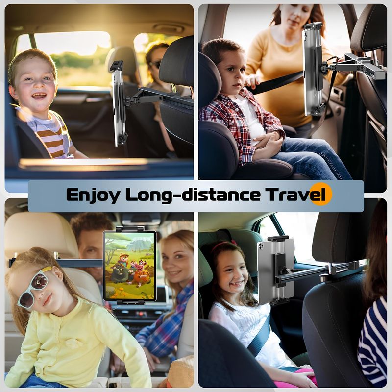 Auto si Moto - Piese auto si accesorii - Interior auto - Accesorii interior - Suport auto tetiera pentru tableta si telefon, Reglabil si pliabil, Aliaj, Negru/Argintiu - Infinity.ro