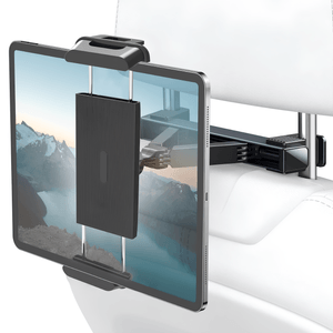 Suport auto tetiera pentru tableta si telefon, Reglabil si pliabil, Aliaj, Negru/Argintiu