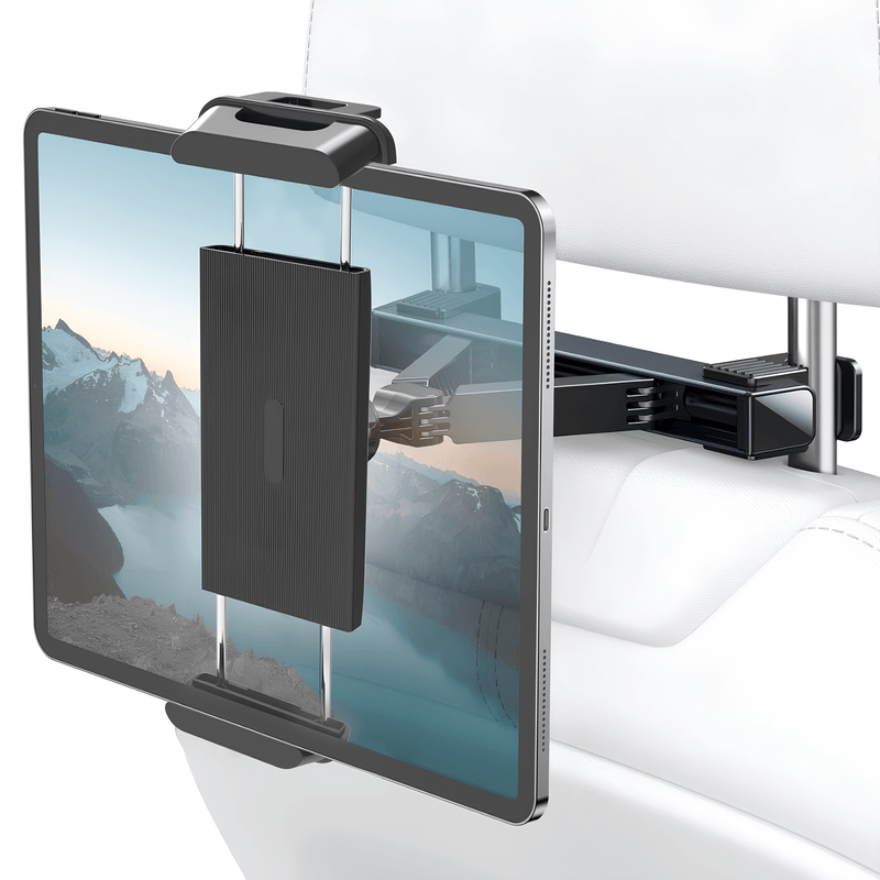 Auto si Moto - Piese auto si accesorii - Interior auto - Accesorii interior - Suport auto tetiera pentru tableta si telefon, Reglabil si pliabil, Aliaj, Negru/Argintiu - Infinity.ro