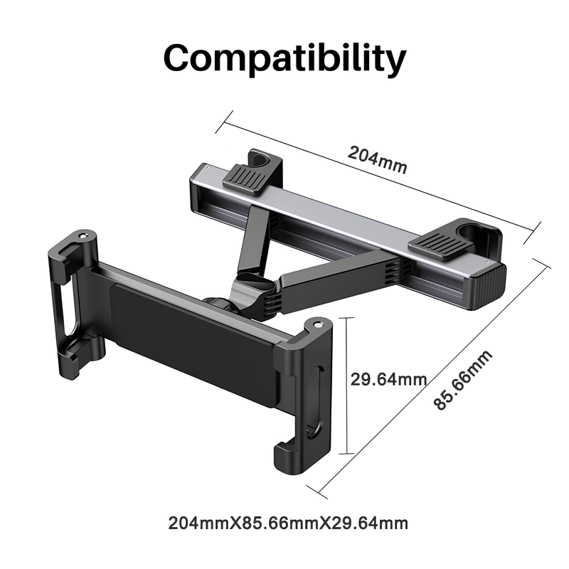 Auto si Moto - Piese auto si accesorii - Interior auto - Accesorii interior - Suport auto tetiera pentru tableta si telefon, Reglabil si pliabil, Aliaj, Negru/Argintiu - Infinity.ro