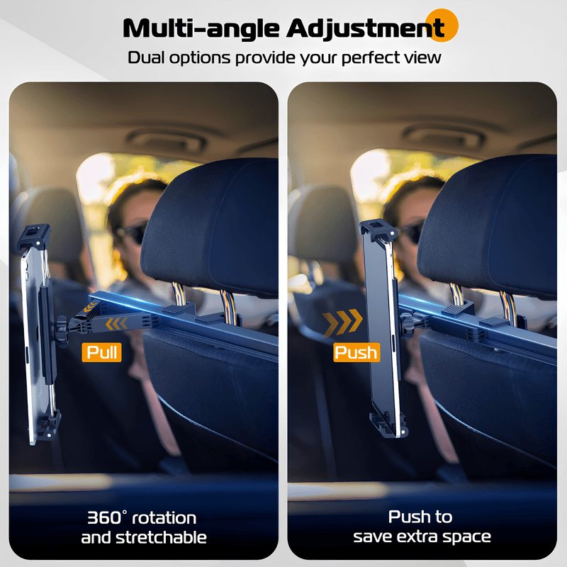 Auto si Moto - Piese auto si accesorii - Interior auto - Accesorii interior - Suport auto tetiera pentru tableta si telefon, Reglabil si pliabil, Aliaj, Negru/Argintiu - Infinity.ro