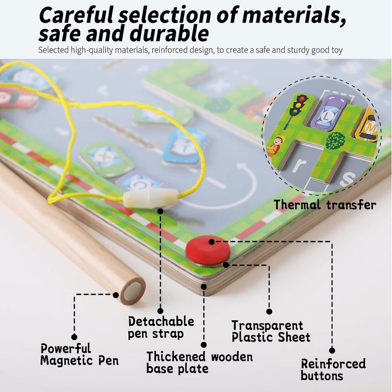 Jucarii, Copii si Bebe - Jucarii si jocuri - Jucarii & jocuri educative - Jucarii interactive - Labirint cu masini magnetice inscriptionate cu litere, parcheaza masina pe litera corecta cu pixul magnetic, 30x30x1.5cm - Infinity.ro