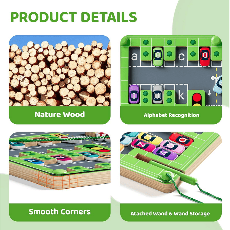 Jucarii, Copii si Bebe - Jucarii si jocuri - Jucarii & jocuri educative - Jucarii interactive - Labirint cu masini magnetice inscriptionate cu litere, parcheaza masina pe litera corecta cu pixul magnetic, 30x30x1.5cm - Infinity.ro