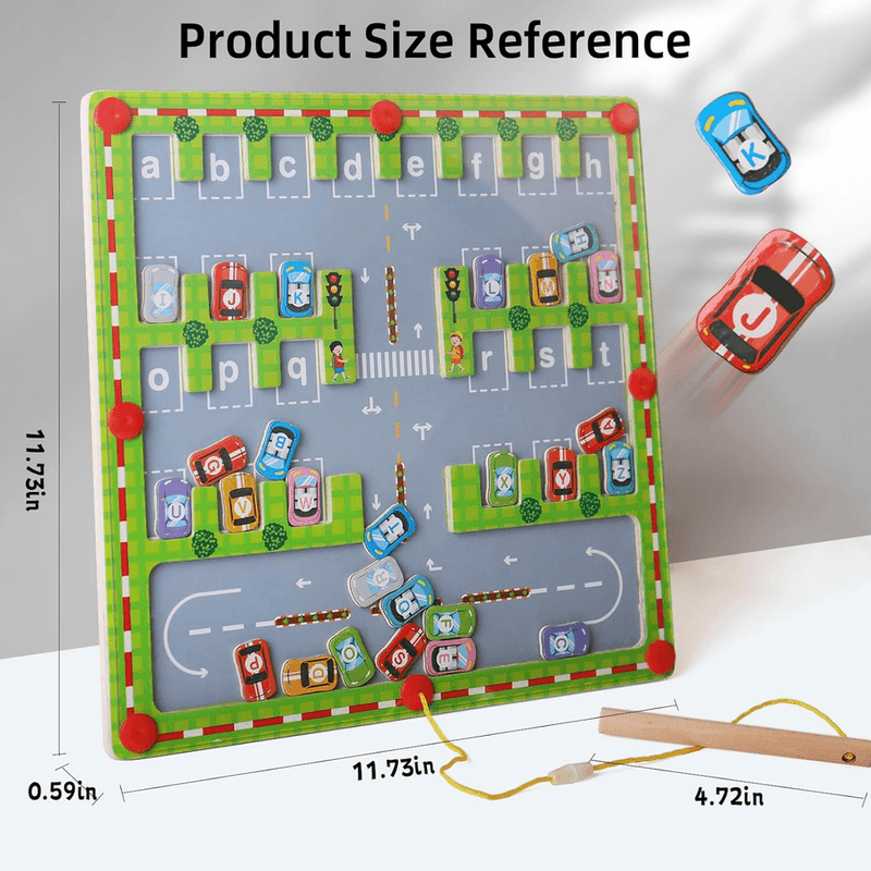 Jucarii, Copii si Bebe - Jucarii si jocuri - Jucarii & jocuri educative - Jucarii interactive - Labirint cu masini magnetice inscriptionate cu litere, parcheaza masina pe litera corecta cu pixul magnetic, 30x30x1.5cm - Infinity.ro