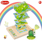 Jucarii, Copii si Bebe - Jucarii si jocuri - Jucarii & jocuri educative - Jocuri si jucarii educative - Puzzle din lemn in 5 straturi cu ciclul de viata al broastelor, 22x18x2cm - Infinity.ro