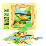Jucarii, Copii si Bebe - Jucarii si jocuri - Jucarii & jocuri educative - Jocuri si jucarii educative - Puzzle din lemn in 5 straturi cu ciclul de viata al fluturelui, 22x18x2cm - Infinity.ro