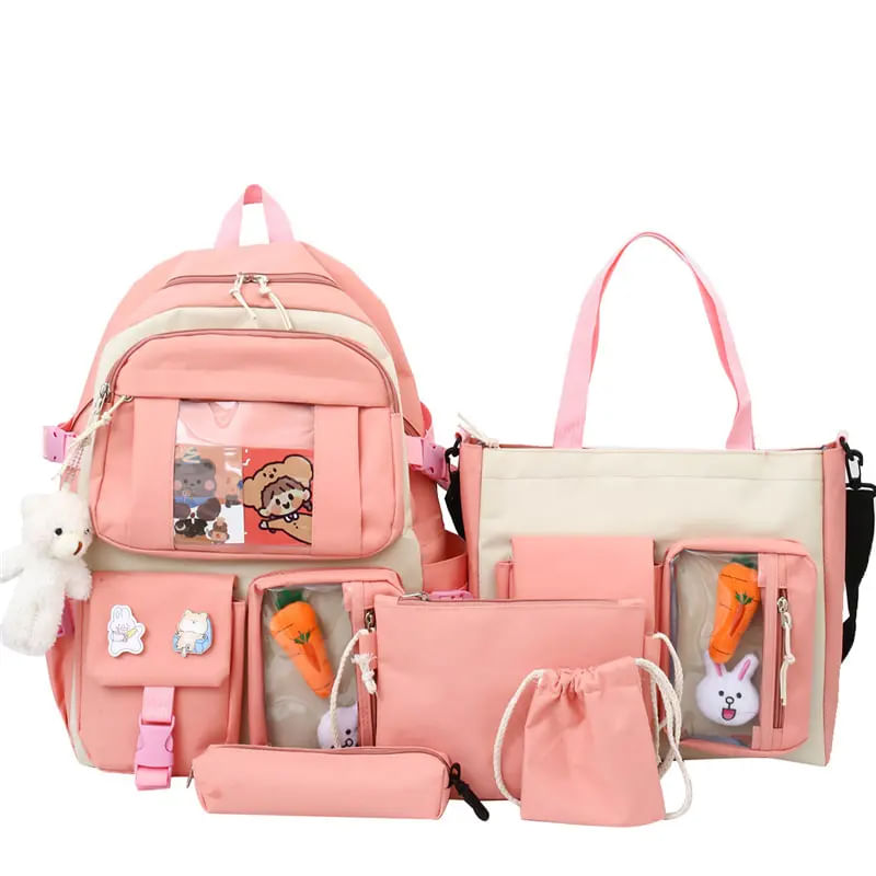 Fashion, accesorii si bijuterii - Copii - Accesorii copii - Genti si rucsacuri copii - Set ghiozdan copii din 4 piese MBrands, iepure, breloc urs, waterpoof - Portocaliu - Infinity.ro