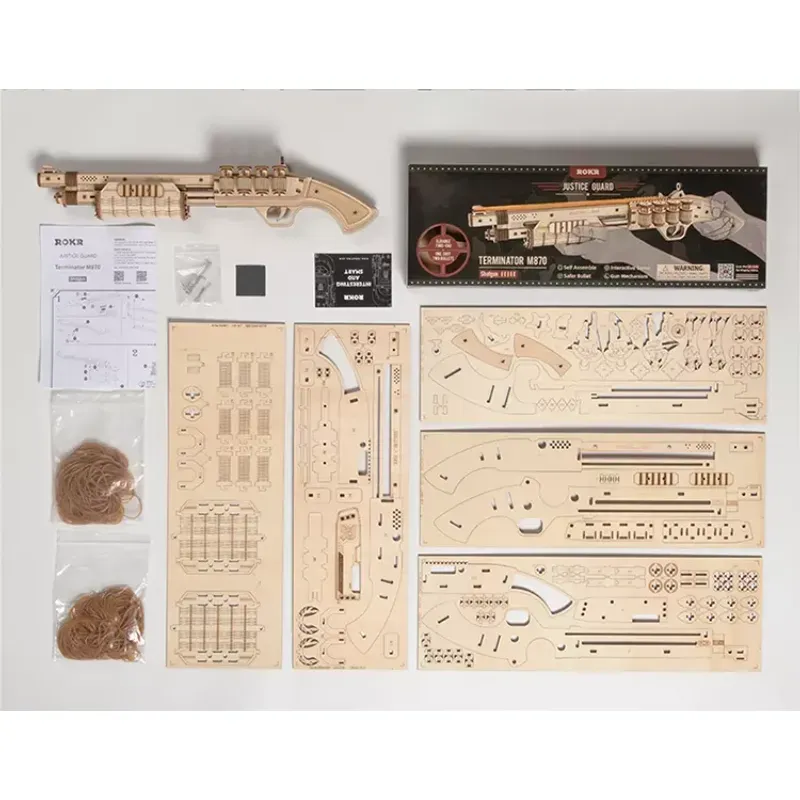 Jucarii, Copii si Bebe - Jucarii si jocuri - Jocuri si puzzle - Puzzle - Puzzle 3D, set constructie pusca de vanatoare din lemn, soldati ca tinte, 170 piese, DIY - Infinity.ro